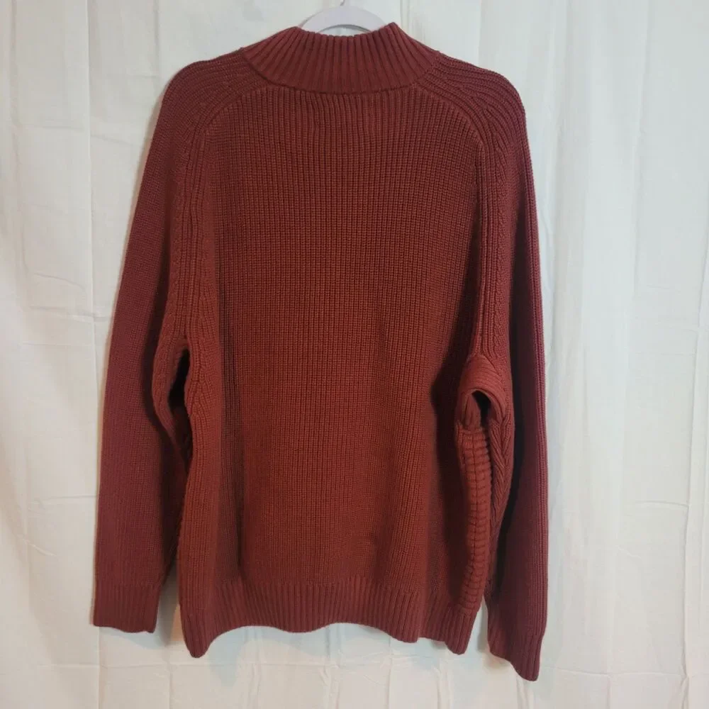 Duluth Men's Burly Retirement Button Mock Neck‎ Sweater Red Men's Sz Large READ